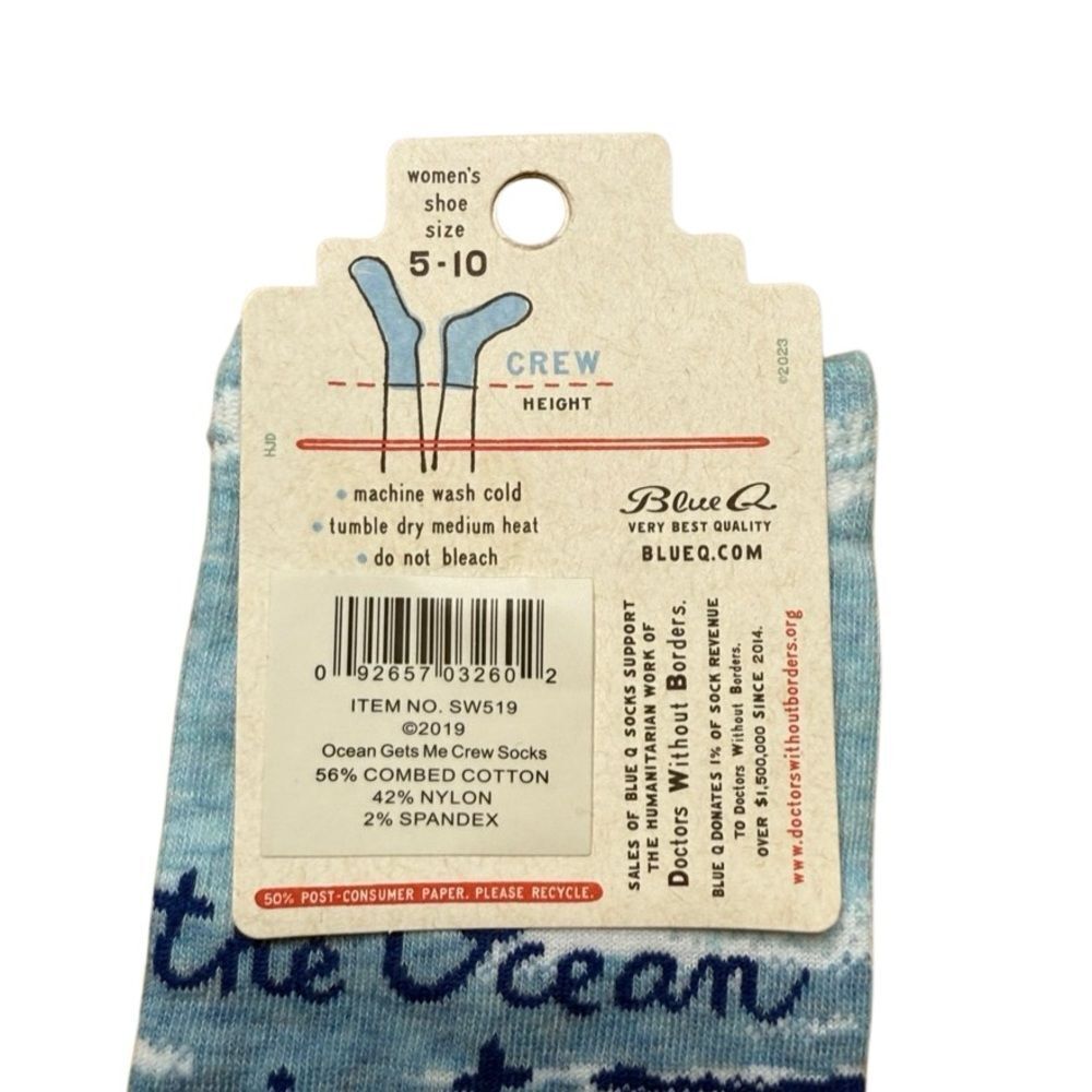 New Blue Q Women’s Socks the Ocean Just Gets Me Soft Combed Cotton Medium - Picture 2 of 3